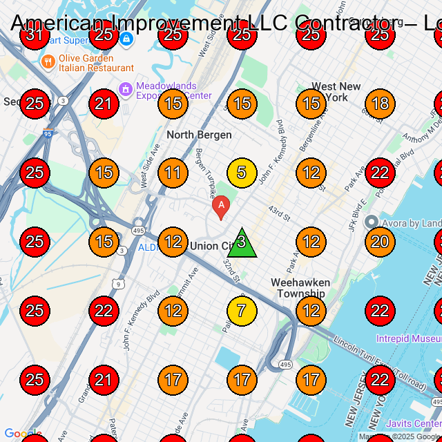 American Improvement LLC Contractor GeoGrid visibility map for Painting in West New York